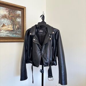 ZARA Faux Leather crop biker jacket